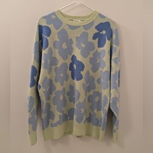 Sunday Best Blue and Green Floral Oversize Sweater Women's 2 (Med)